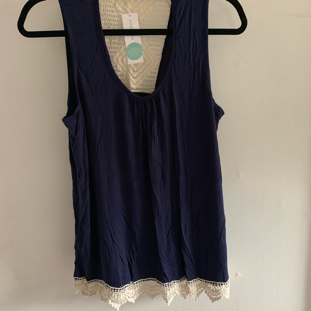 Navy tank with cotton lace detail